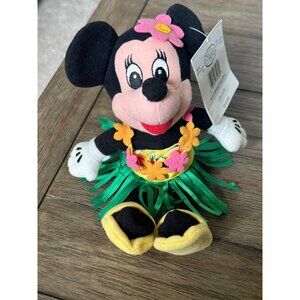 NWT Disney Store Hula Minnie Bean Bag Plush Toy - 9" Adorable Hawaiian Style Col